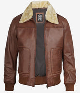 The Wingman - Cognac Leather Bomber with Luxe Collar